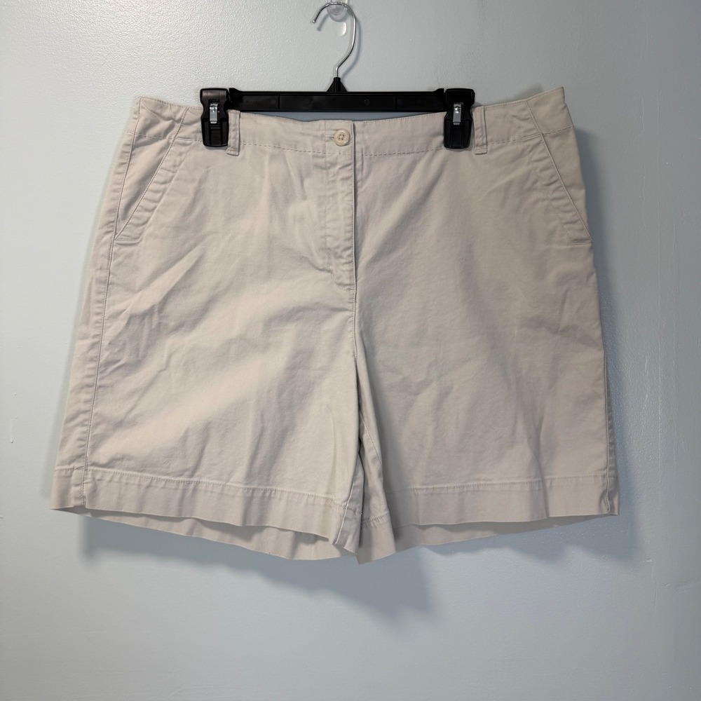 Talbots Womens Khaki Chino Shorts Beige Cotton Stretch Size 16